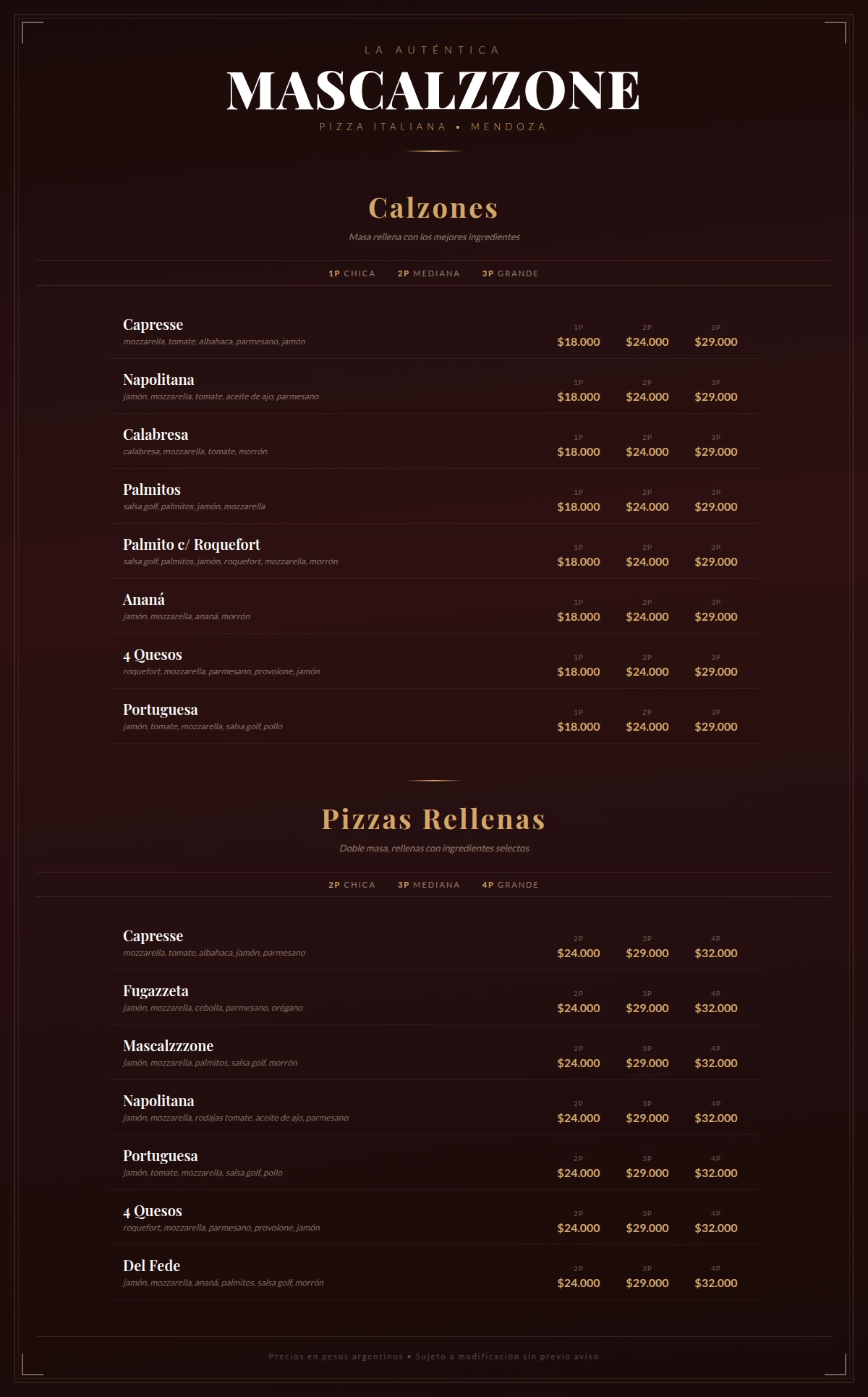 Menu Calzones